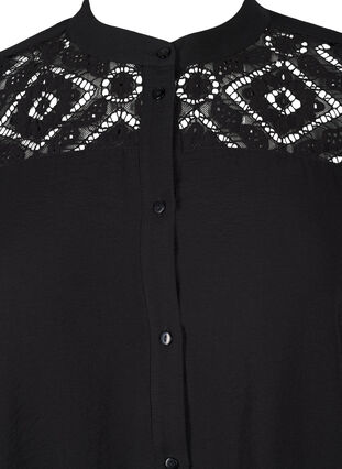 Zizzi Langes Viskose-Shirt mit Spitzendetail, Black, Packshot image number 2