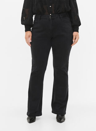 Zizzi Ellen Bootcut-Jeans mit hoher Taille., Grey Denim, Model image number 2