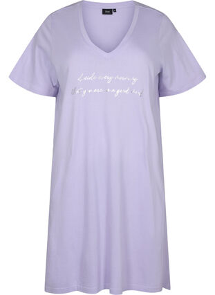 Zizzi Organische Baumwoll-Nachthemd mit V-Ausschnitt, Lavender Decide, Packshot image number 0