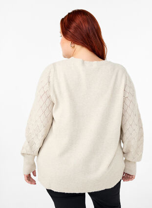 Zizzi  Strickbluse mit Spitzenmuster, Pumice Stone Mel., Model image number 1