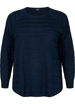 Zizzi Gestrickte Bluse mit ton-auf-Ton Streifen, Navy Blazer, Packshot image number 0