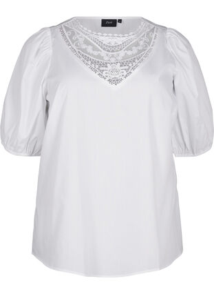 Zizzi Kurzärmelige Bluse mit Spitzendetail, Bright White, Packshot image number 0