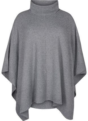 Zizzi Poncho mit hohem Kragen, Medium Grey Melange, Packshot image number 0