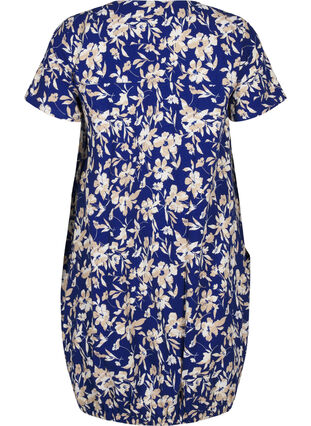 Zizzi Kurzärmliges Baumwollkleid mit Blumenaufdruck, Blue W. Beige Flower, Packshot image number 1