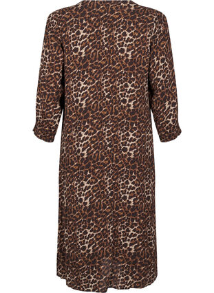 Zizzi Langes Kleid mit Leopardenmuster und 3/4-Ärmeln, Leo AOP, Packshot image number 1