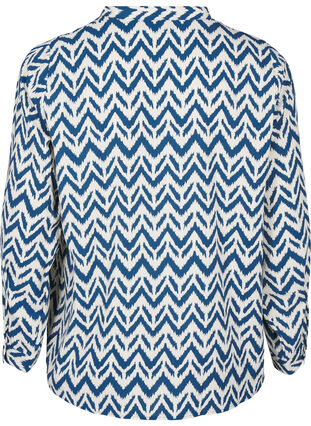 Zizzi Langärmelige Hemdbluse mit V-Ausschnitt, OFF WHITE ZIG ZAG, Packshot image number 1