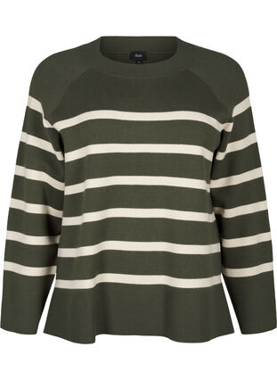 Zizzi Gestreifte Strickbluse mit Rundhalsausschnitt, D. Bag Birch Stripe, Packshot image number 0