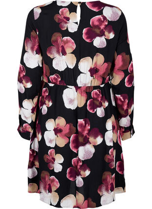 Zizzi Viskosekleid mit Druck und langen Ärmeln, Black Pink FlowerAOP, Packshot image number 1