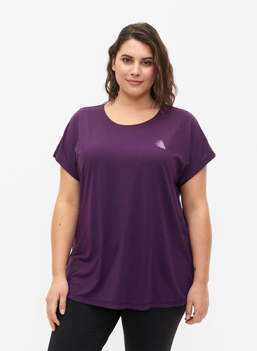 Zizzi Kurzarm Trainingsshirt, Purple Pennant, Model image number 0
