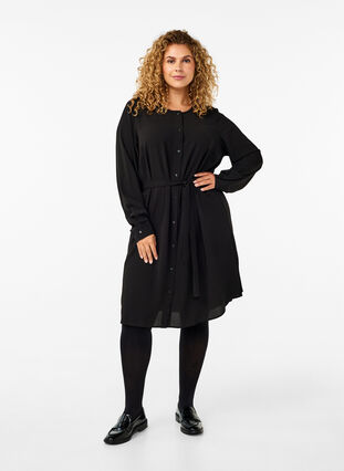 Zizzi Langärmliges Kleid mit Bindeband, Black, Model image number 2