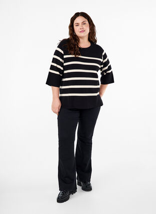 Zizzi Strickbluse mit 3/4-Arm und Streifen, Black Birch Stripes, Model image number 2