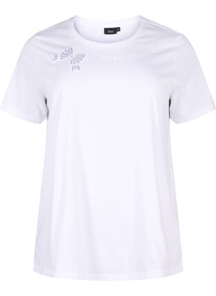 Zizzi T-Shirt aus Bio-Baumwolle mit Schleifendetail, Bright White, Packshot image number 0