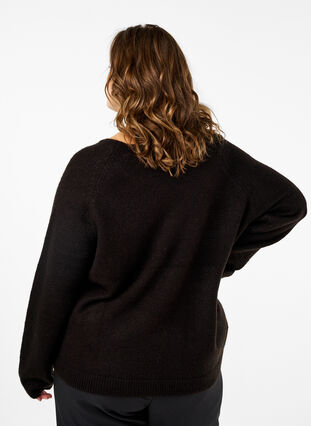 Zizzi Locker sitzende Strickbluse mit Rundhalsausschnitt, Black, Model image number 1