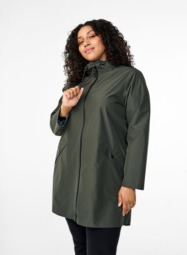 Zizzi Regenjacke mit Taschen und Kapuze, Peat, Model image number 0