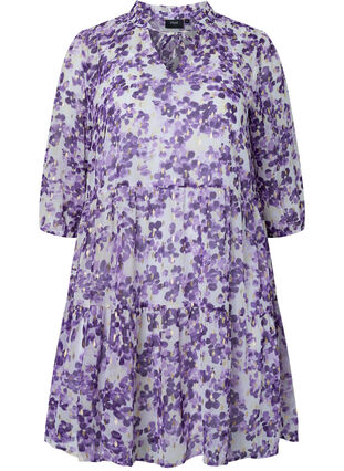 Zizzi Tunika mit Blumendruck und Lurex, Beige/Purple Flower, Packshot image number 0
