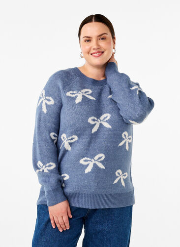 Zizzi Strickbluse mit Schleifen, Bering S. Birch Comb, Model image number 0