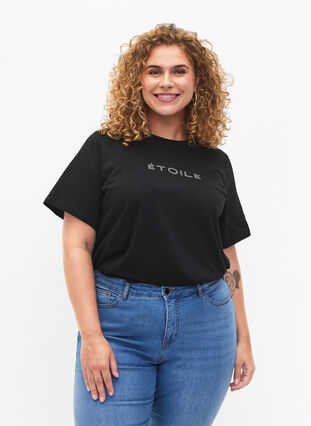 Zizzi T-Shirt aus Bio-Baumwolle mit Text, Black ÉTOILE, Model image number 0
