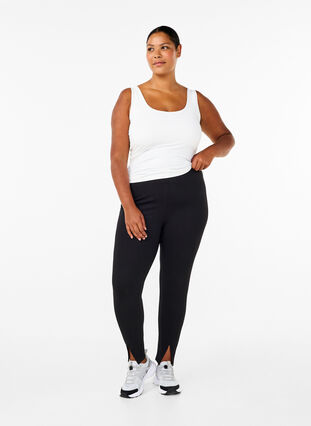 Zizzi Viskose-Leggings mit Schlitzen vorne, Black, Model image number 2