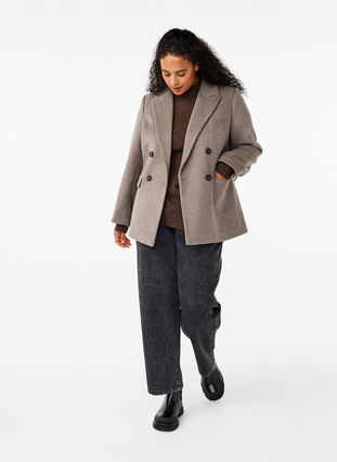 Zizzi Wollblazer mit angerauter Textur, Desert Taupe Mel., Model image number 2