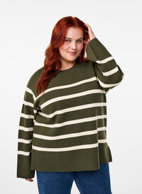 Gestreifte Strickbluse mit Rundhalsausschnitt, D. Bag Birch Stripe, Model