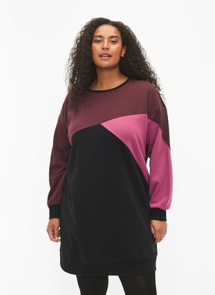 Zizzi Langer Pullover mit Farbblock-Muster, Fudge Color B. , Model image number 0