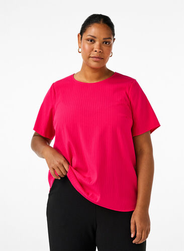 Zizzi Kurzärmelige Bluse aus Viskose mit Schleifen, Bright Rose, Model image number 0