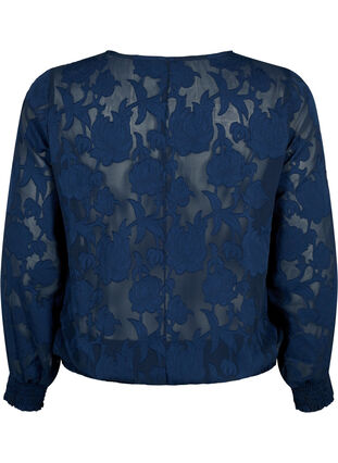 Zizzi  Jacquard-Bluse mit Smock-Muster, Navy Blazer, Packshot image number 1