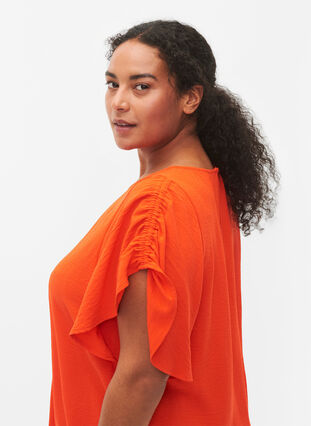 Zizzi Kurzärmelige Bluse mit Falten, Orange.com, Model image number 2