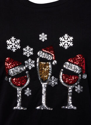 Zizzi Weihnachts-T-Shirt mit Pailletten, Black w. Wine, Packshot image number 2