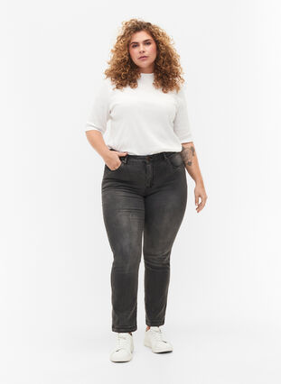 Zizzi Slim Fit Emily Jeans mit normaler Taillenhöhe, Dark Grey Denim, Model image number 0