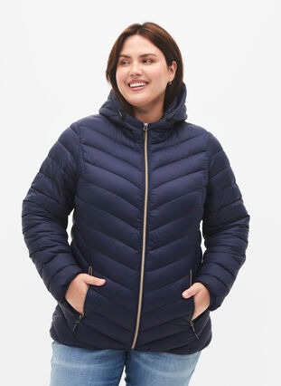 Zizzi Leichte Jacke mit Kapuze, Navy Blazer, Model image number 0