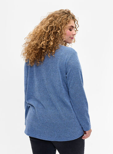 Zizzi Melange Bluse mit rund um den Neck und langen Ärmel, Blue Bonnet, Model image number 1