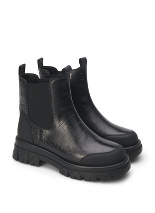 Zizzi Extra-Weite – Croco Chelsea-Stiefel aus Leder, Black, Packshot image number 1