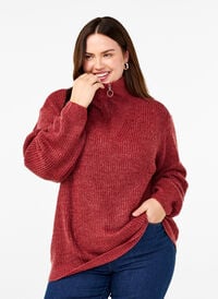 FLASH – Strickpullover mit hohem Kragen und Reißverschluss, Merlot Mel., Model