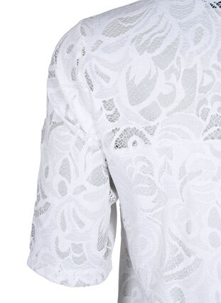 Zizzi Bluse mit Spitze und kurzen Ärmeln, Bright White, Packshot image number 3