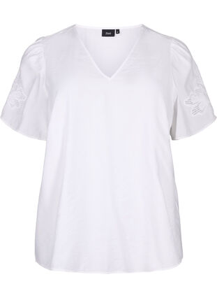 Zizzi  Kurzarm-Bluse aus Viskose mit Stickerei, Bright White, Packshot image number 0