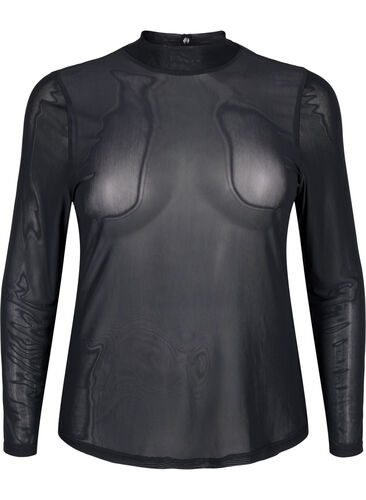 Zizzi Enganliegende Mesh-Bluse mit langen Ärmeln, Black, Packshot image number 0