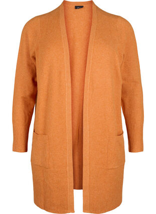 Zizzi Strickjacke mit Rippenstrick und Taschen, Marmelade White Mel., Packshot image number 0