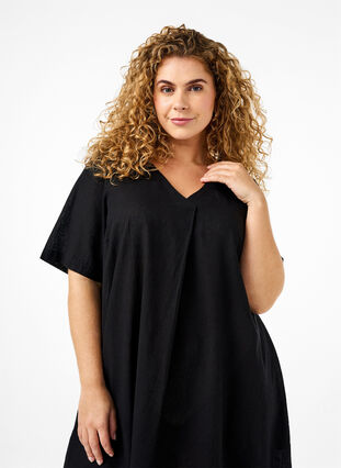 Zizzi Kaftan-Kleid aus Baumwollmischung mit Leinen, Black, Model image number 2