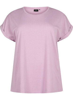 Zizzi Kurzärmliges T-Shirt aus einer Baumwollmischung, Lavender Mist, Packshot image number 0