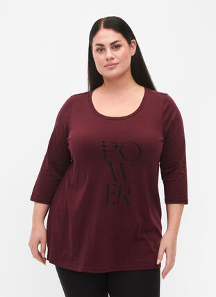 Zizzi Baumwoll-T-Shirt mit 3/4 Ärmeln, Port Royal, Model image number 0