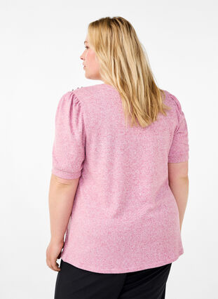 Zizzi Bluse mit Knopfdetail und kurzen Puffärmeln, Malaga Mel., Model image number 1