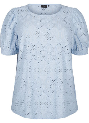 Zizzi  Kurzärmelige Bluse mit Lochmuster, Cashmere Blue, Packshot image number 0