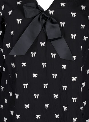 Zizzi Bluse mit Schleifen und 3/4-Ärmeln, Black White Bow, Packshot image number 2