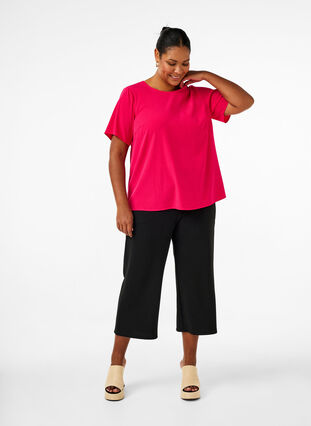 Zizzi Kurzärmelige Bluse aus Viskose mit Schleifen, Bright Rose, Model image number 2