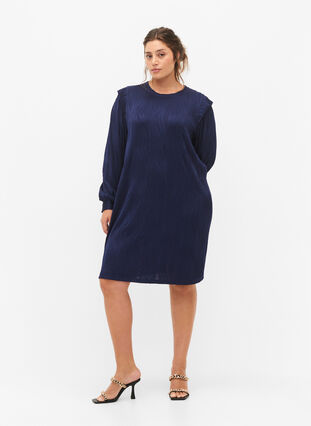 Zizzi Langärmliges Kleid mit Texturmuster, Maritime Blue, Model image number 2