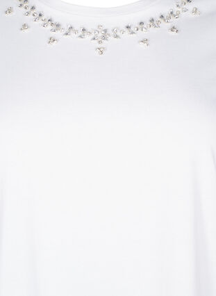 Zizzi T-Shirt mit Rundhalsausschnitt und Strasssteinen, Bright White, Packshot image number 2