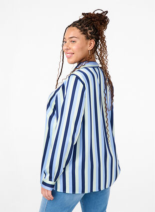 Zizzi Gestreiftes Hemd aus  Satin, Blue Stripe, Model image number 1