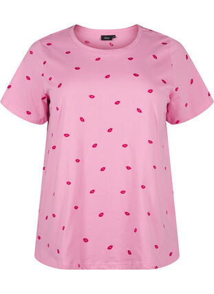 Zizzi T-Shirt aus Bio-Baumwolle mit gestickten Lippen, Rose Bl. Lips Emb. , Packshot image number 0