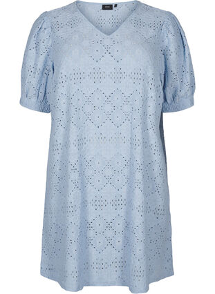 Zizzi Kurzes Kleid mit V-Ausschnitt und Lochmuster, Cashmere Blue, Packshot image number 0